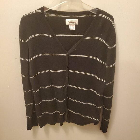 Women's Worthington Cardigan Sweater, Size XL, Black White Stripe, Great Cond! - Picture 1 of 3